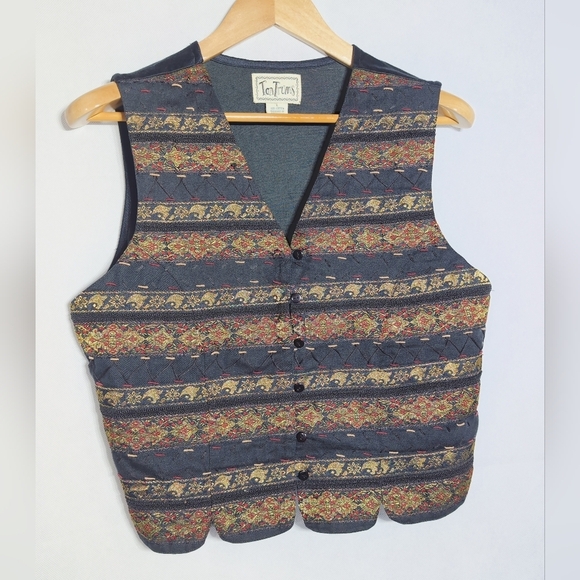 Tantrums Jackets & Blazers - Vintage Tantrums Patterned Sz L Vest with Black Red and Gold Accents